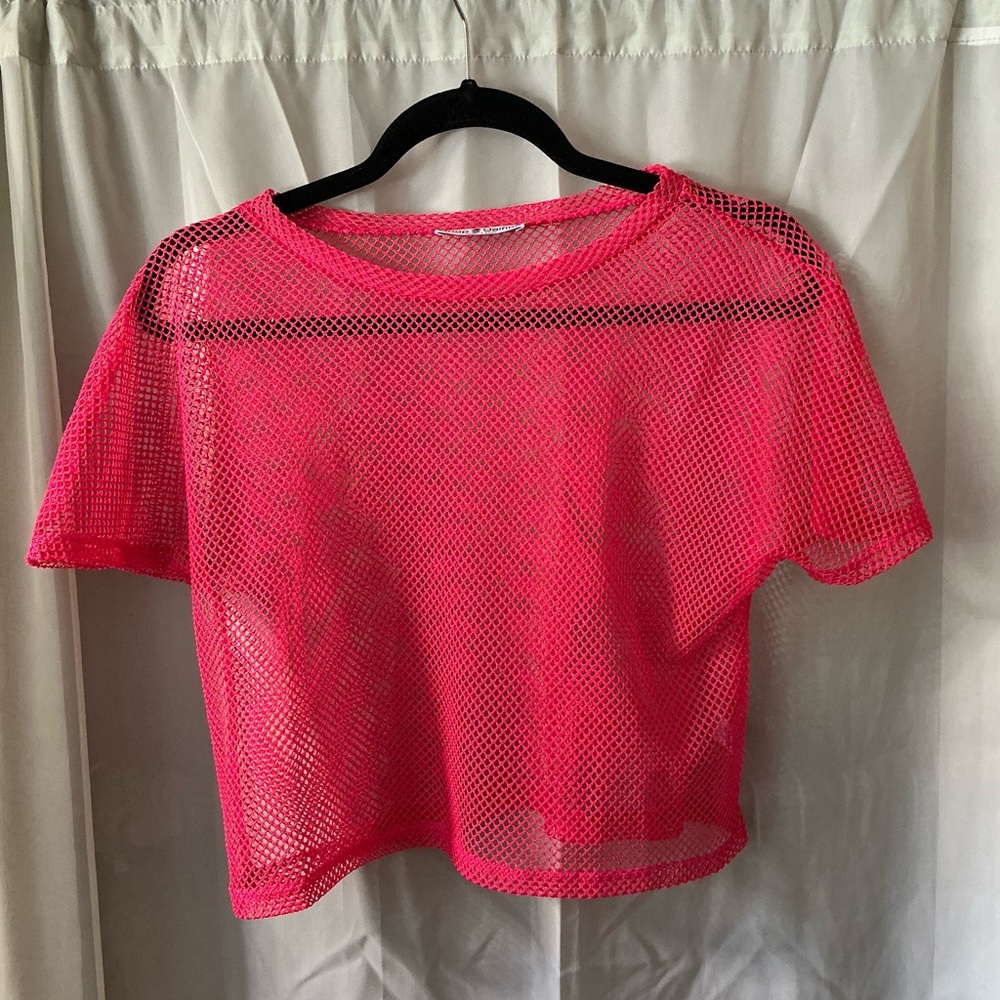 Shop Delfina Pink Mesh Women Top size small perfect for rave